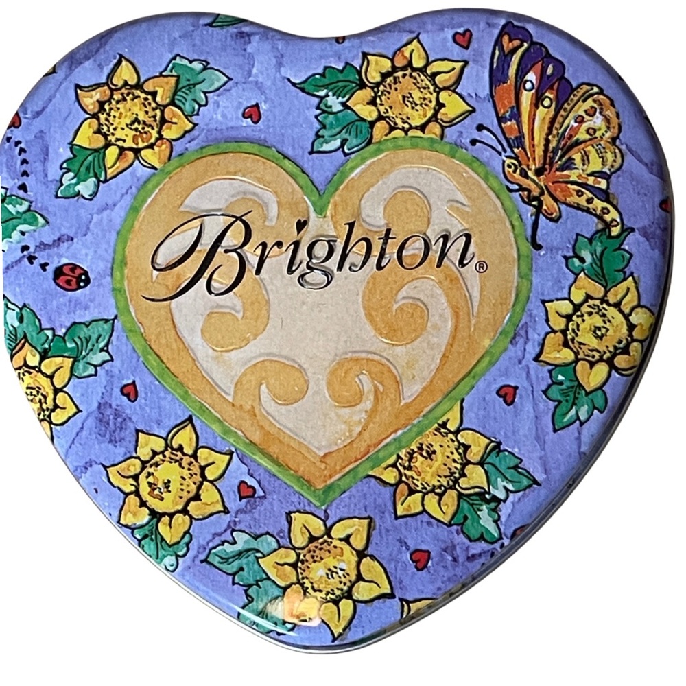 Brighton Heart Collectable Tin with Floral and Butterfly Motif 5”X1”